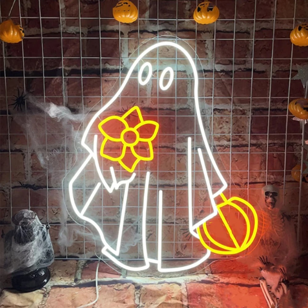 Pumpkin Ghost Halloween Neon Sign