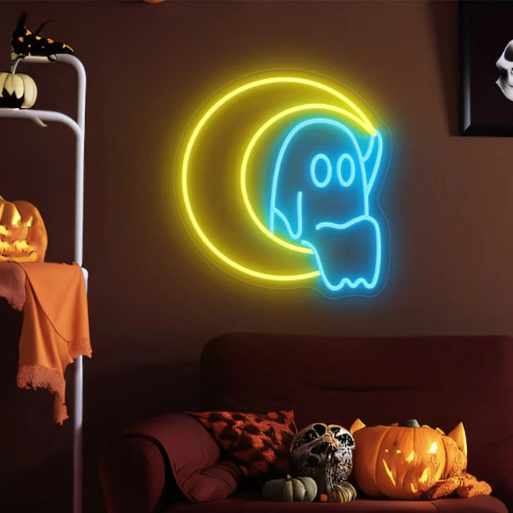 Moon Ghost Halloween Neon Sign